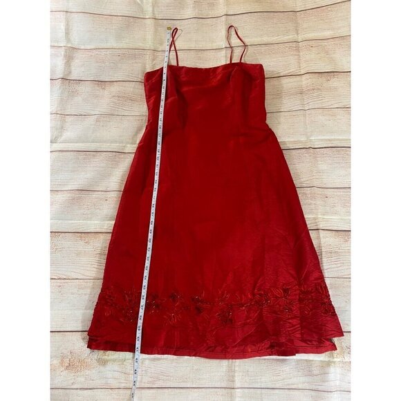Ann Taylor Women's Red Silk Beaded Cocktail Dress - 8 - Picture 3 of 13